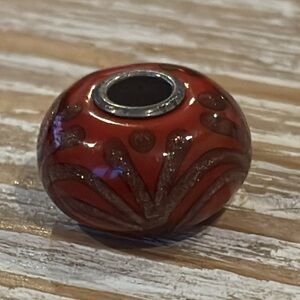 TROLLBEADS red glass bead sterling silver core red tinsel charm